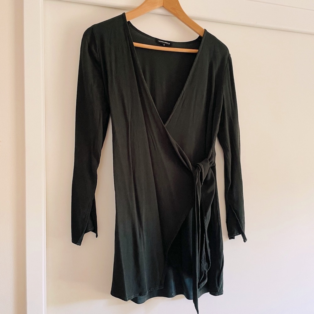 Cotton Candy LA Long‎ Sleeve Wrap Mini Dress, Dark Green